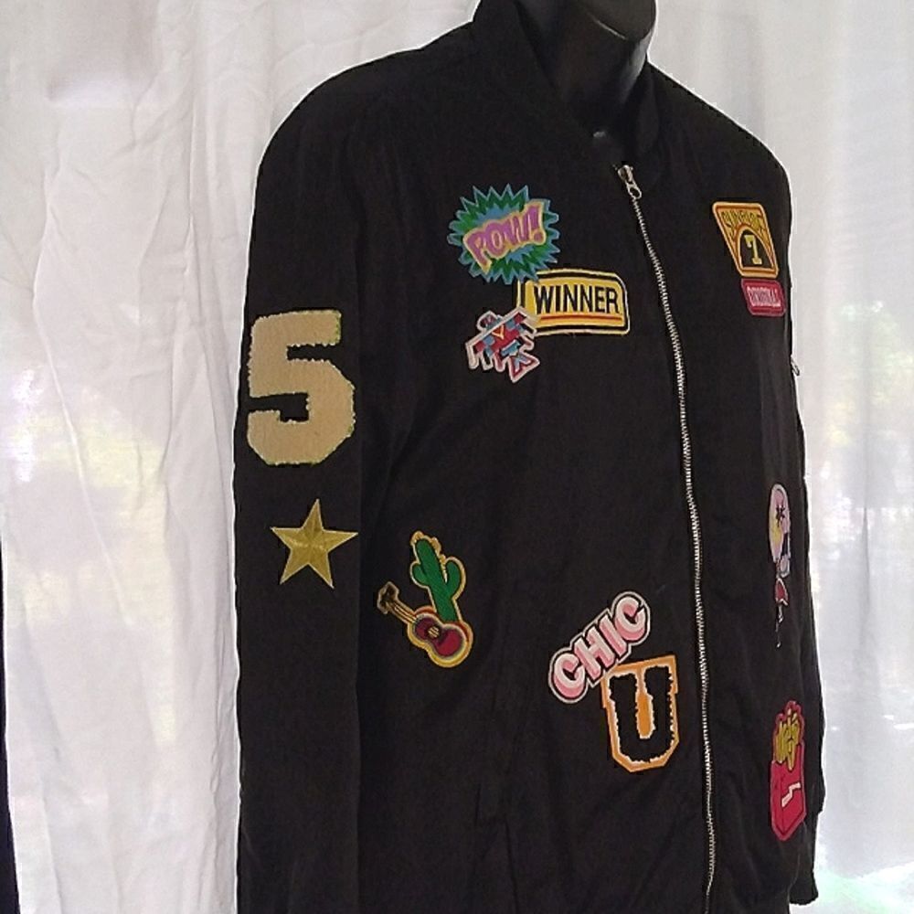 Varsity Jacket Black Satin Patches size small - Picture 2 of 14